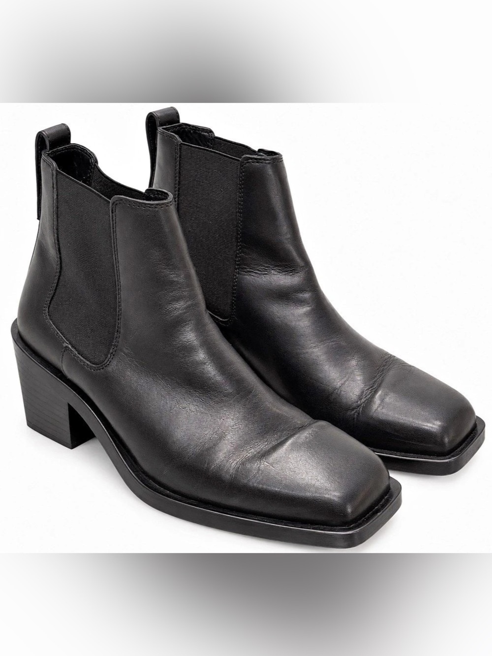 ZARA Black Square Toe Heeled Ankle Boots